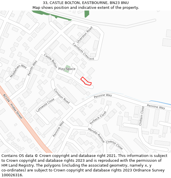 33, CASTLE BOLTON, EASTBOURNE, BN23 8NU: Location map and indicative extent of plot