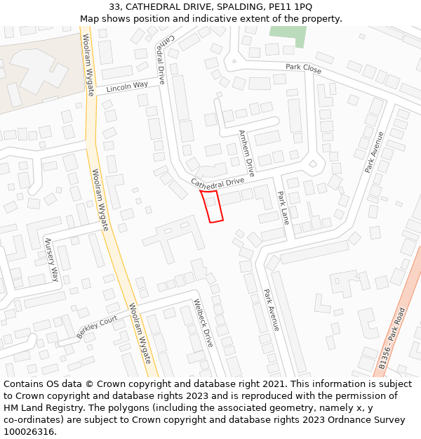 33, CATHEDRAL DRIVE, SPALDING, PE11 1PQ: Location map and indicative extent of plot