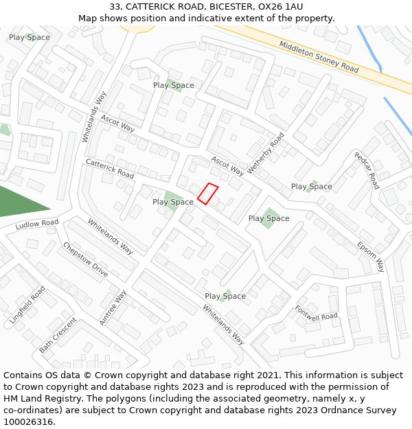 33, CATTERICK ROAD, BICESTER, OX26 1AU: Location map and indicative extent of plot