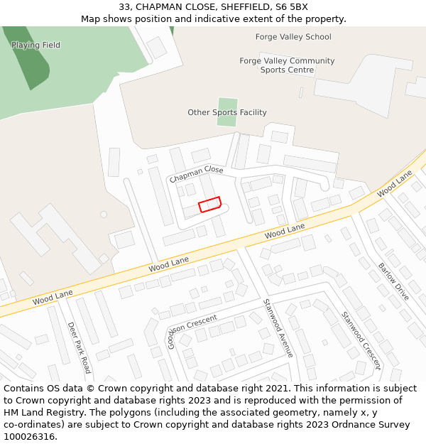 33, CHAPMAN CLOSE, SHEFFIELD, S6 5BX: Location map and indicative extent of plot