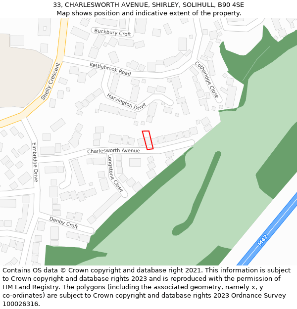 33, CHARLESWORTH AVENUE, SHIRLEY, SOLIHULL, B90 4SE: Location map and indicative extent of plot