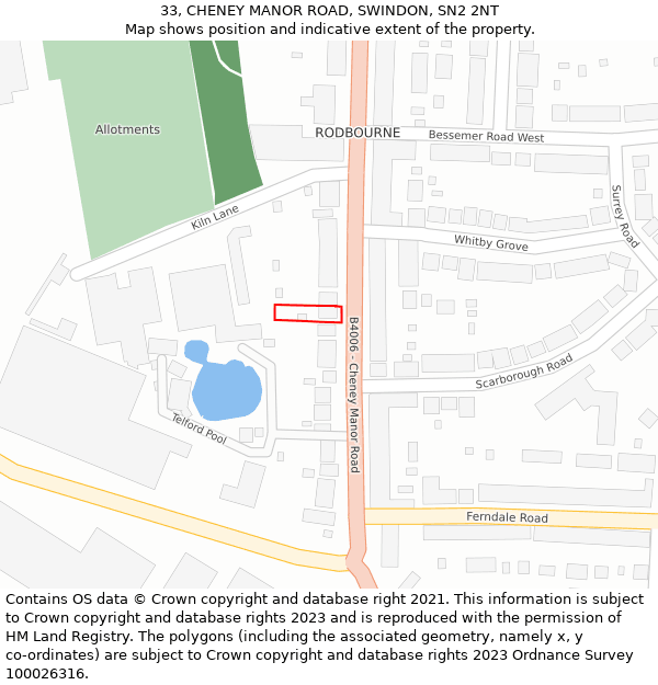 33, CHENEY MANOR ROAD, SWINDON, SN2 2NT: Location map and indicative extent of plot