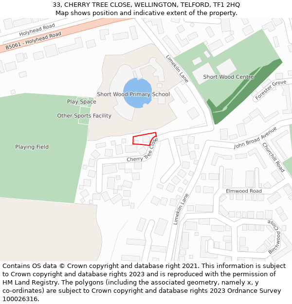 33, CHERRY TREE CLOSE, WELLINGTON, TELFORD, TF1 2HQ: Location map and indicative extent of plot