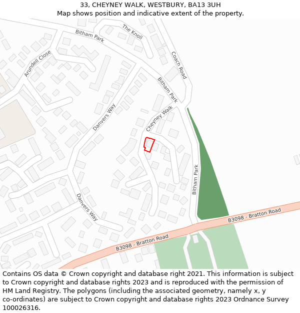 33, CHEYNEY WALK, WESTBURY, BA13 3UH: Location map and indicative extent of plot