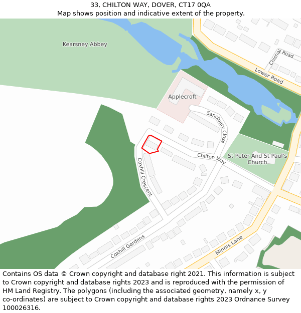 33, CHILTON WAY, DOVER, CT17 0QA: Location map and indicative extent of plot