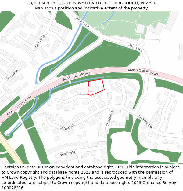 33, CHISENHALE, ORTON WATERVILLE, PETERBOROUGH, PE2 5FP: Location map and indicative extent of plot