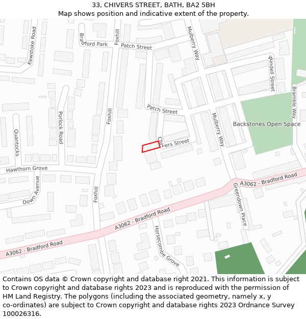 33, CHIVERS STREET, BATH, BA2 5BH: Location map and indicative extent of plot