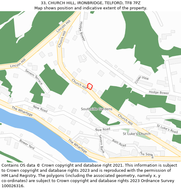 33, CHURCH HILL, IRONBRIDGE, TELFORD, TF8 7PZ: Location map and indicative extent of plot