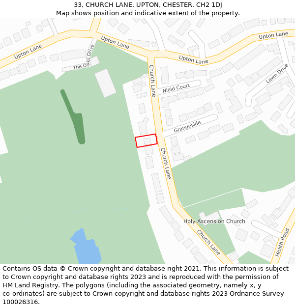 33, CHURCH LANE, UPTON, CHESTER, CH2 1DJ: Location map and indicative extent of plot