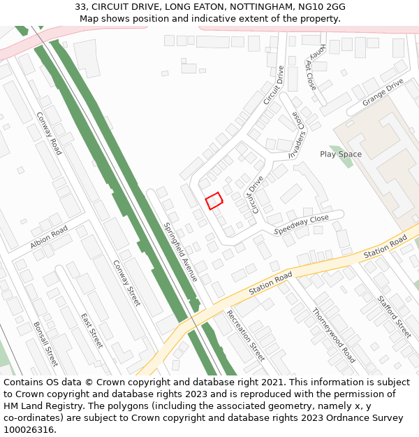 33, CIRCUIT DRIVE, LONG EATON, NOTTINGHAM, NG10 2GG: Location map and indicative extent of plot