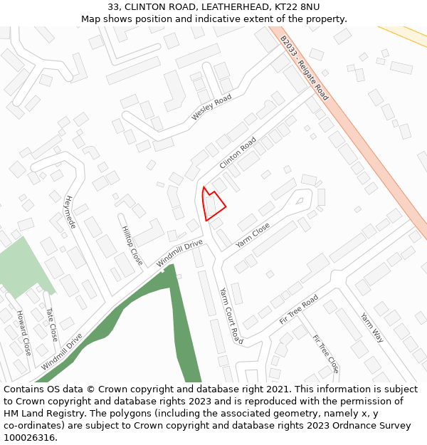 33, CLINTON ROAD, LEATHERHEAD, KT22 8NU: Location map and indicative extent of plot