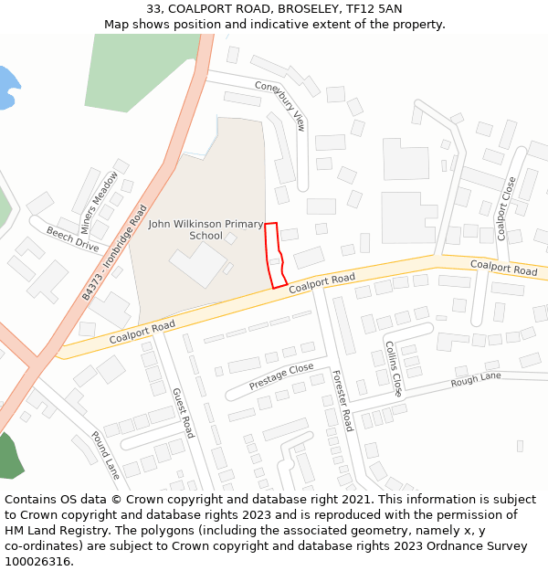 33, COALPORT ROAD, BROSELEY, TF12 5AN: Location map and indicative extent of plot