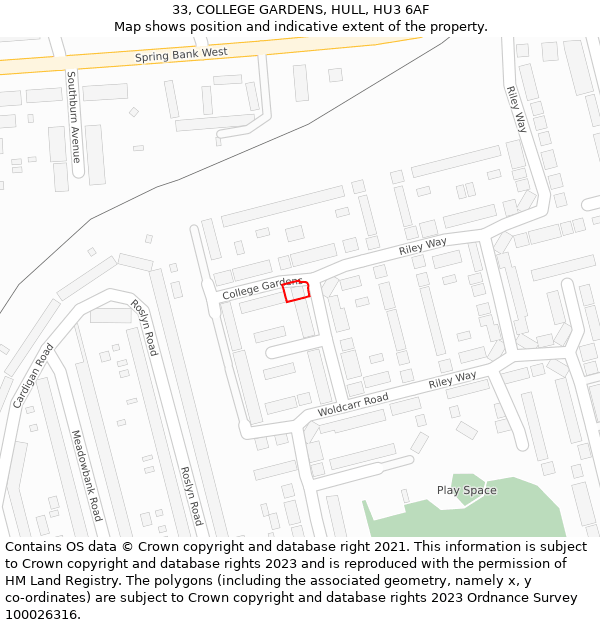 33, COLLEGE GARDENS, HULL, HU3 6AF: Location map and indicative extent of plot