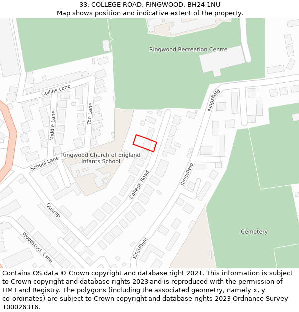 33, COLLEGE ROAD, RINGWOOD, BH24 1NU: Location map and indicative extent of plot