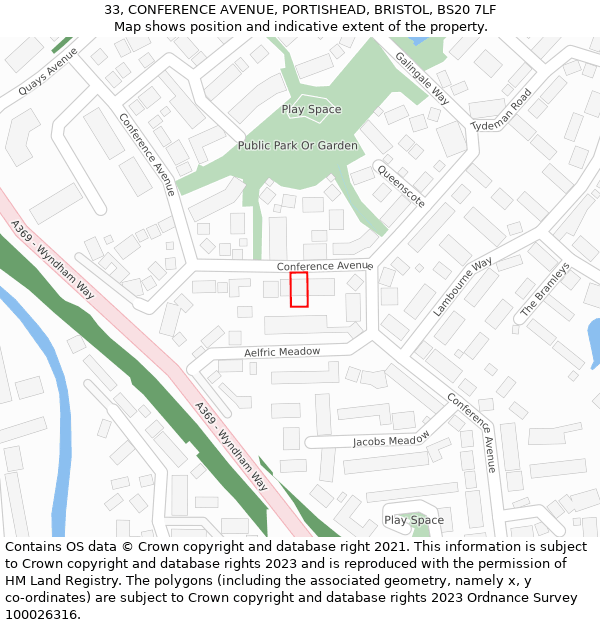 33, CONFERENCE AVENUE, PORTISHEAD, BRISTOL, BS20 7LF: Location map and indicative extent of plot