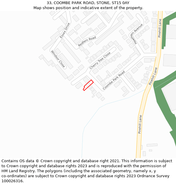 33, COOMBE PARK ROAD, STONE, ST15 0AY: Location map and indicative extent of plot