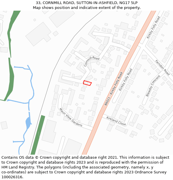 33, CORNMILL ROAD, SUTTON-IN-ASHFIELD, NG17 5LP: Location map and indicative extent of plot