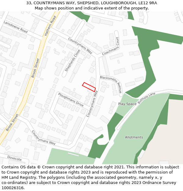 33, COUNTRYMANS WAY, SHEPSHED, LOUGHBOROUGH, LE12 9RA: Location map and indicative extent of plot