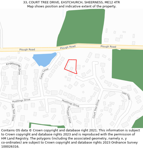 33, COURT TREE DRIVE, EASTCHURCH, SHEERNESS, ME12 4TR: Location map and indicative extent of plot