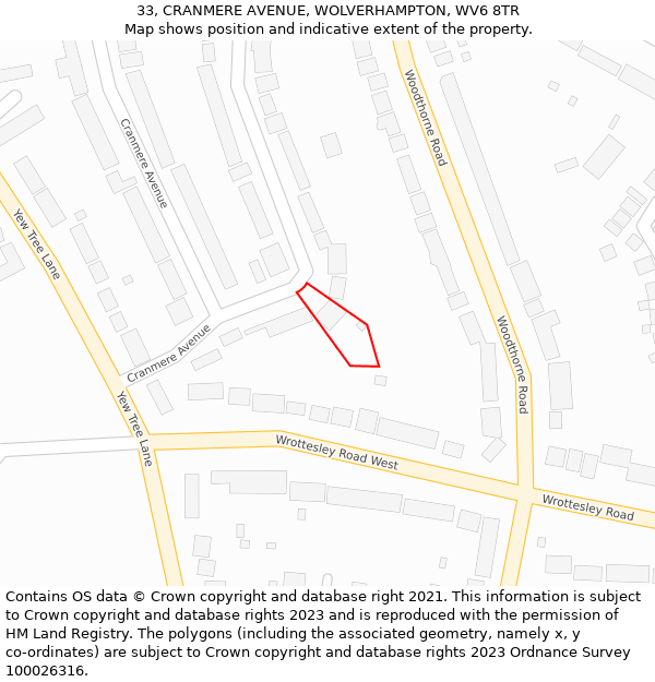 33, CRANMERE AVENUE, WOLVERHAMPTON, WV6 8TR: Location map and indicative extent of plot