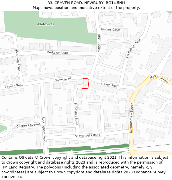 33, CRAVEN ROAD, NEWBURY, RG14 5NH: Location map and indicative extent of plot