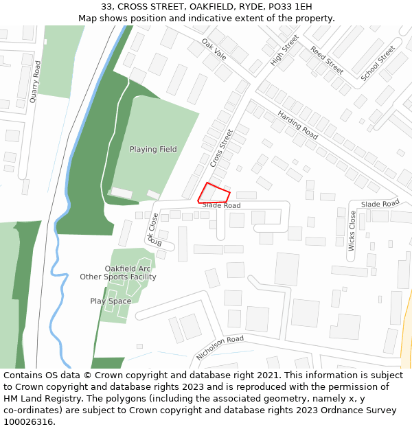 33, CROSS STREET, OAKFIELD, RYDE, PO33 1EH: Location map and indicative extent of plot