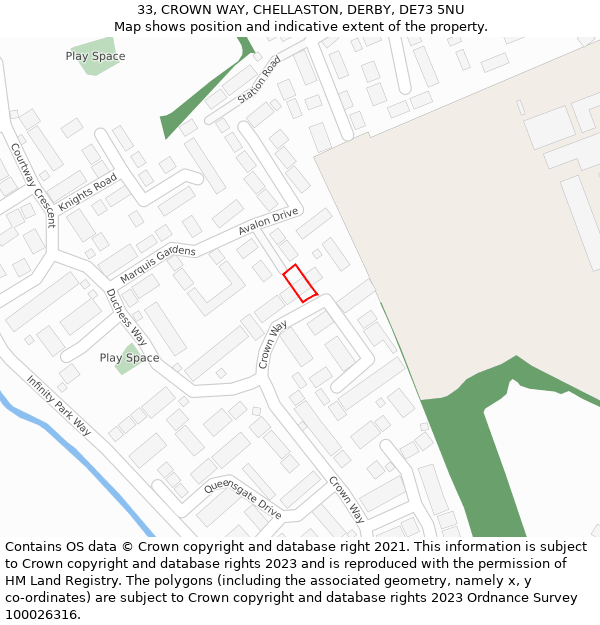33, CROWN WAY, CHELLASTON, DERBY, DE73 5NU: Location map and indicative extent of plot