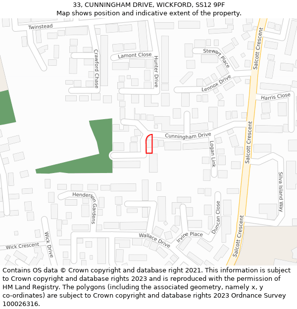 33, CUNNINGHAM DRIVE, WICKFORD, SS12 9PF: Location map and indicative extent of plot