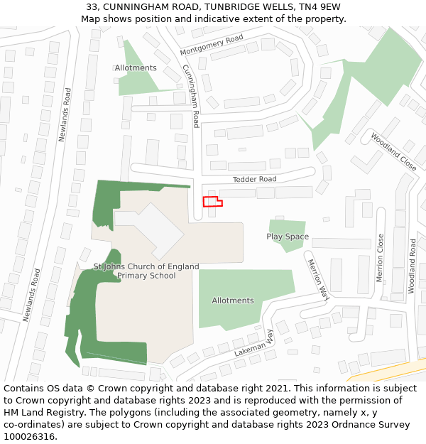 33, CUNNINGHAM ROAD, TUNBRIDGE WELLS, TN4 9EW: Location map and indicative extent of plot