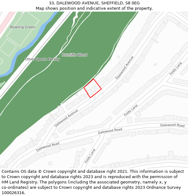 33, DALEWOOD AVENUE, SHEFFIELD, S8 0EG: Location map and indicative extent of plot