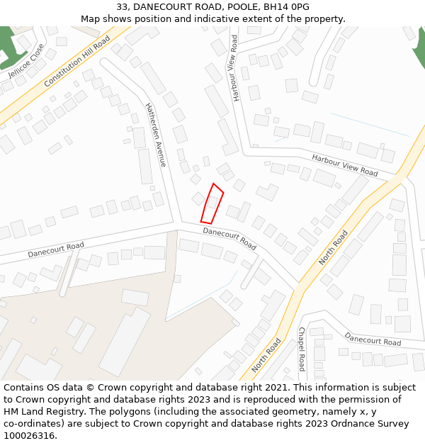 33, DANECOURT ROAD, POOLE, BH14 0PG: Location map and indicative extent of plot