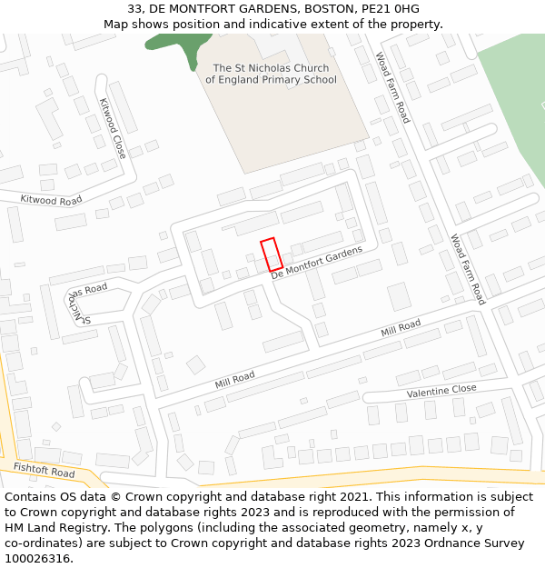 33, DE MONTFORT GARDENS, BOSTON, PE21 0HG: Location map and indicative extent of plot