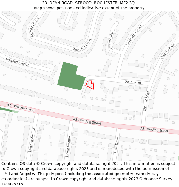 33, DEAN ROAD, STROOD, ROCHESTER, ME2 3QH: Location map and indicative extent of plot