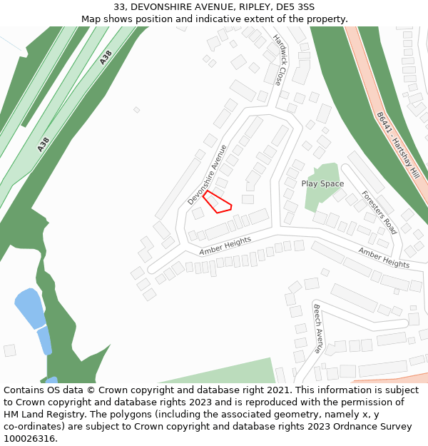 33, DEVONSHIRE AVENUE, RIPLEY, DE5 3SS: Location map and indicative extent of plot