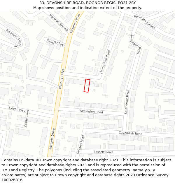 33, DEVONSHIRE ROAD, BOGNOR REGIS, PO21 2SY: Location map and indicative extent of plot