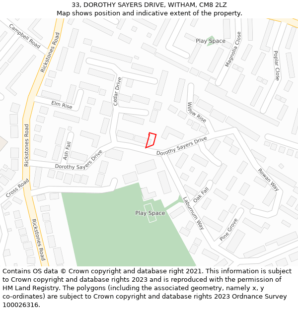 33, DOROTHY SAYERS DRIVE, WITHAM, CM8 2LZ: Location map and indicative extent of plot