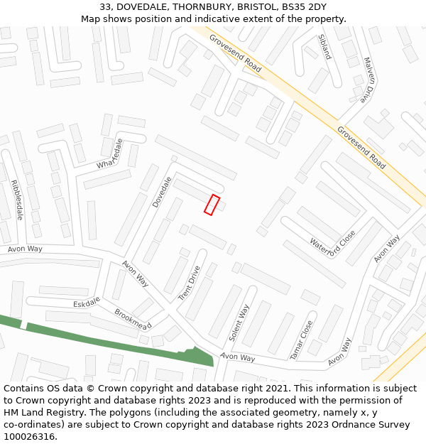 33, DOVEDALE, THORNBURY, BRISTOL, BS35 2DY: Location map and indicative extent of plot