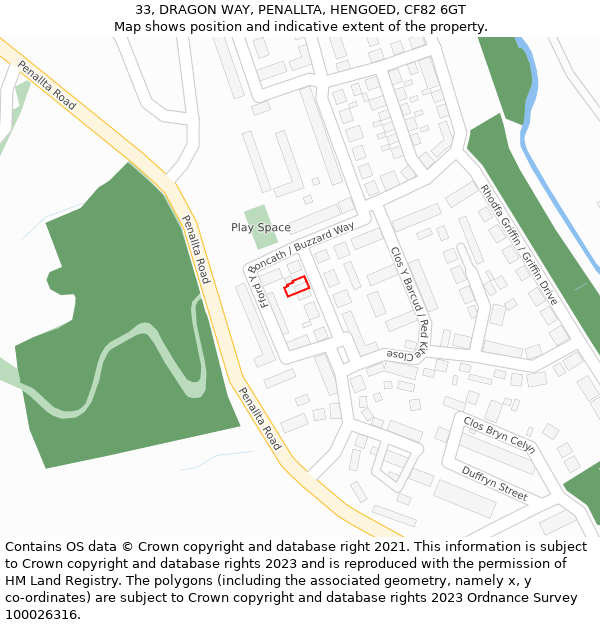 33, DRAGON WAY, PENALLTA, HENGOED, CF82 6GT: Location map and indicative extent of plot