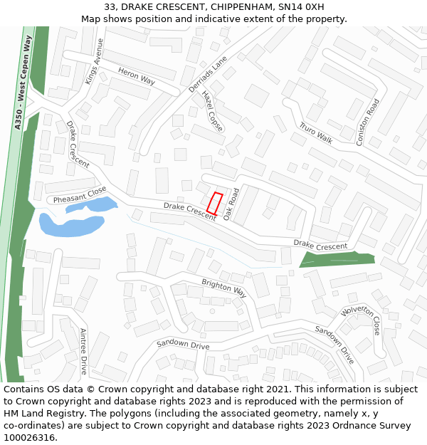 33, DRAKE CRESCENT, CHIPPENHAM, SN14 0XH: Location map and indicative extent of plot