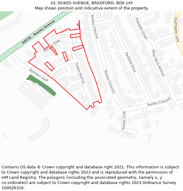 33, DUKES AVENUE, BRADFORD, BD6 1AY: Location map and indicative extent of plot
