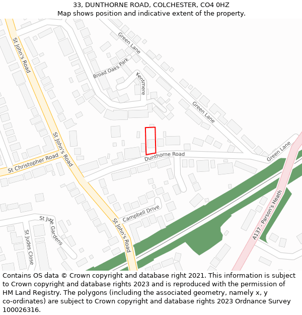 33, DUNTHORNE ROAD, COLCHESTER, CO4 0HZ: Location map and indicative extent of plot