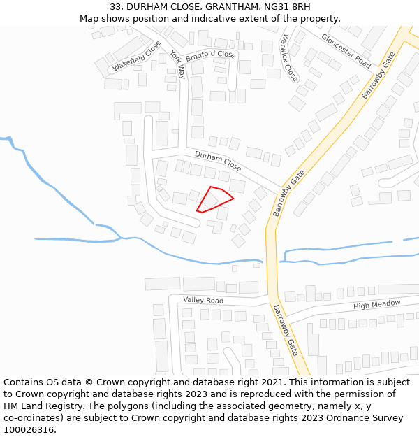 33, DURHAM CLOSE, GRANTHAM, NG31 8RH: Location map and indicative extent of plot