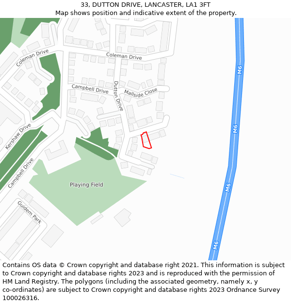 33, DUTTON DRIVE, LANCASTER, LA1 3FT: Location map and indicative extent of plot
