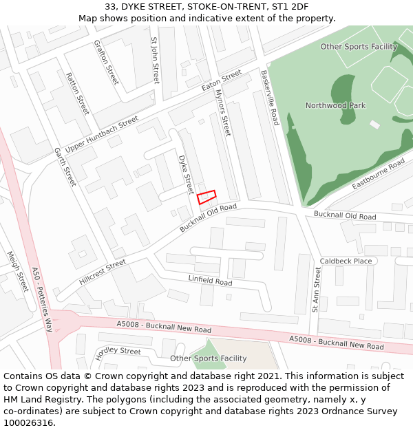 33, DYKE STREET, STOKE-ON-TRENT, ST1 2DF: Location map and indicative extent of plot