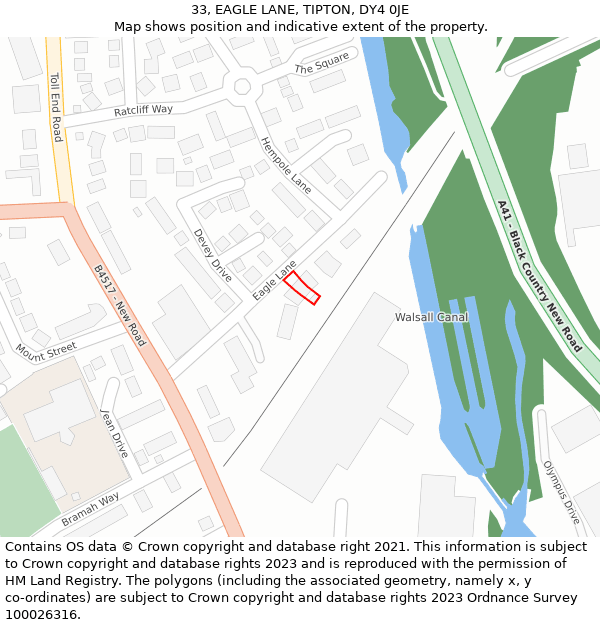 33, EAGLE LANE, TIPTON, DY4 0JE: Location map and indicative extent of plot