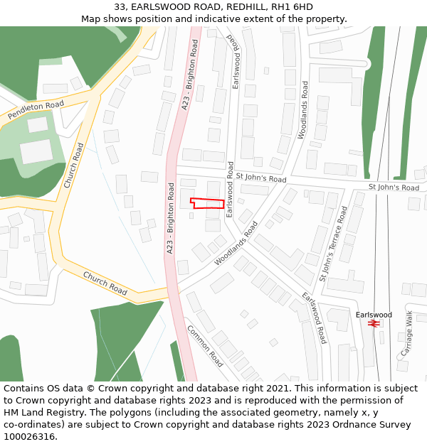 33, EARLSWOOD ROAD, REDHILL, RH1 6HD: Location map and indicative extent of plot