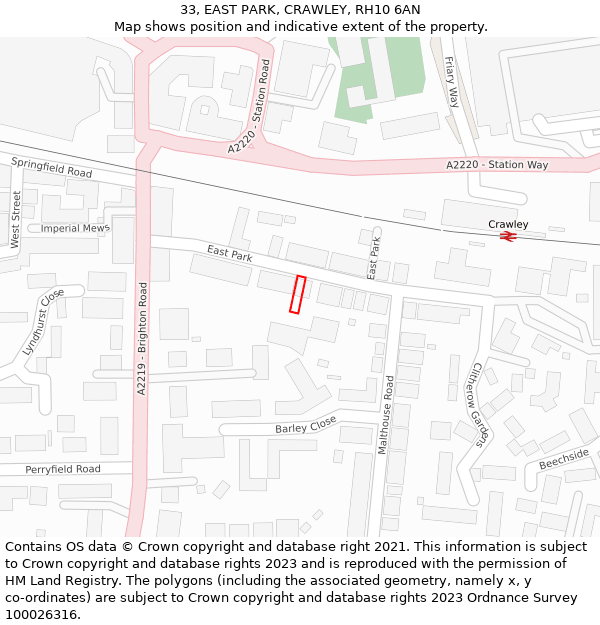 33, EAST PARK, CRAWLEY, RH10 6AN: Location map and indicative extent of plot