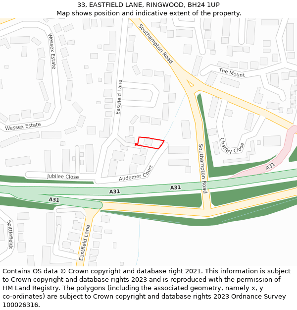 33, EASTFIELD LANE, RINGWOOD, BH24 1UP: Location map and indicative extent of plot