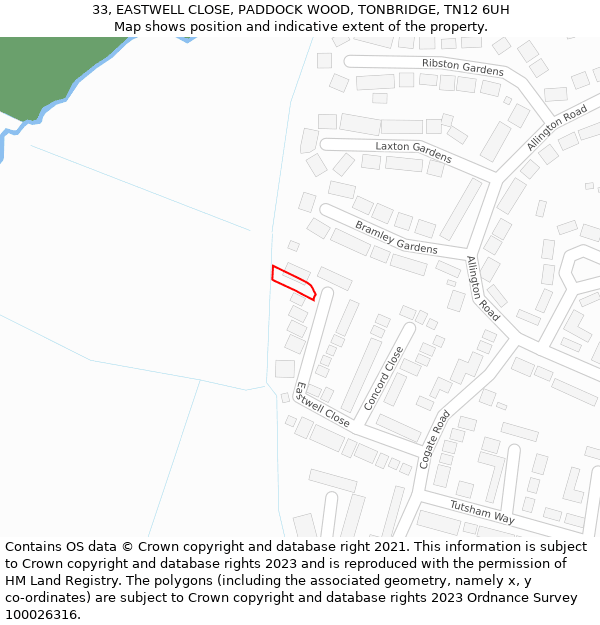 33, EASTWELL CLOSE, PADDOCK WOOD, TONBRIDGE, TN12 6UH: Location map and indicative extent of plot