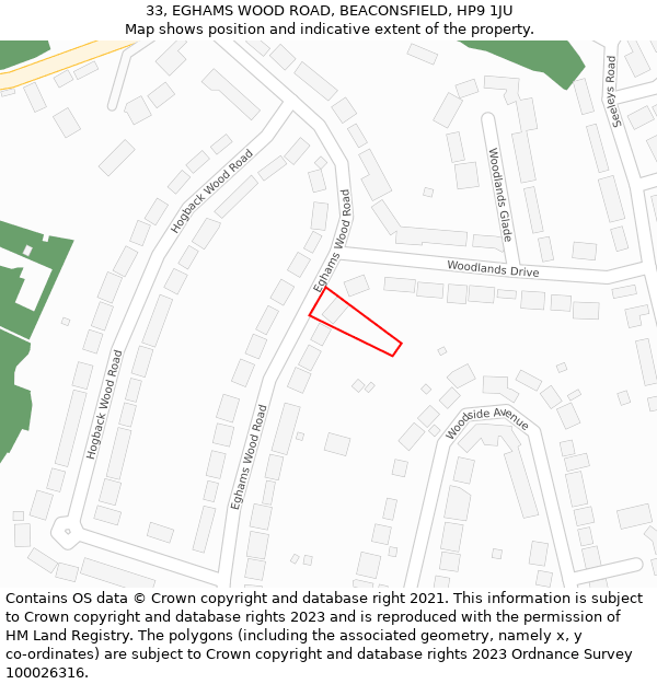 33, EGHAMS WOOD ROAD, BEACONSFIELD, HP9 1JU: Location map and indicative extent of plot